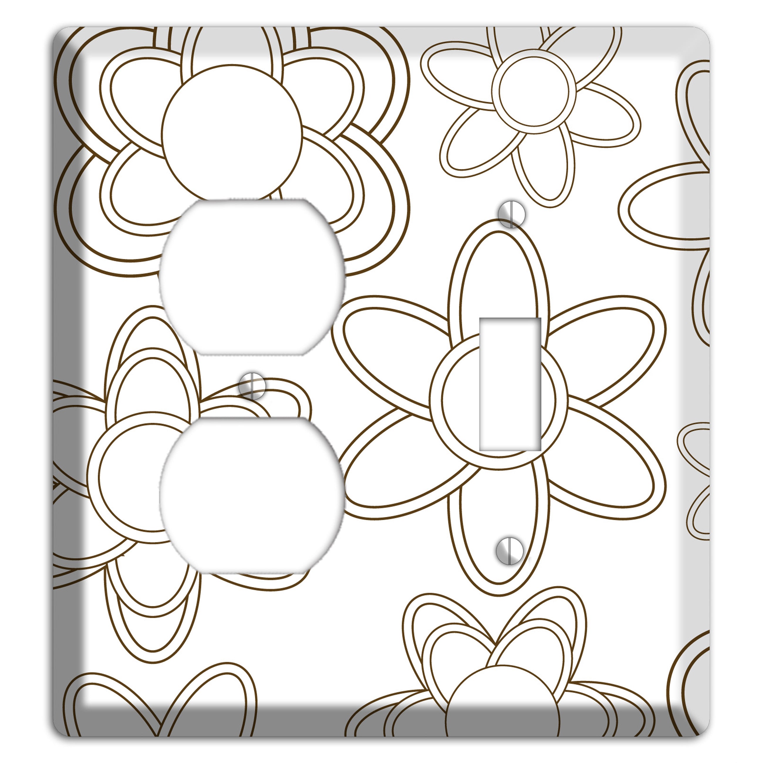 White with Retro Floral Contour Duplex / Toggle Wallplate