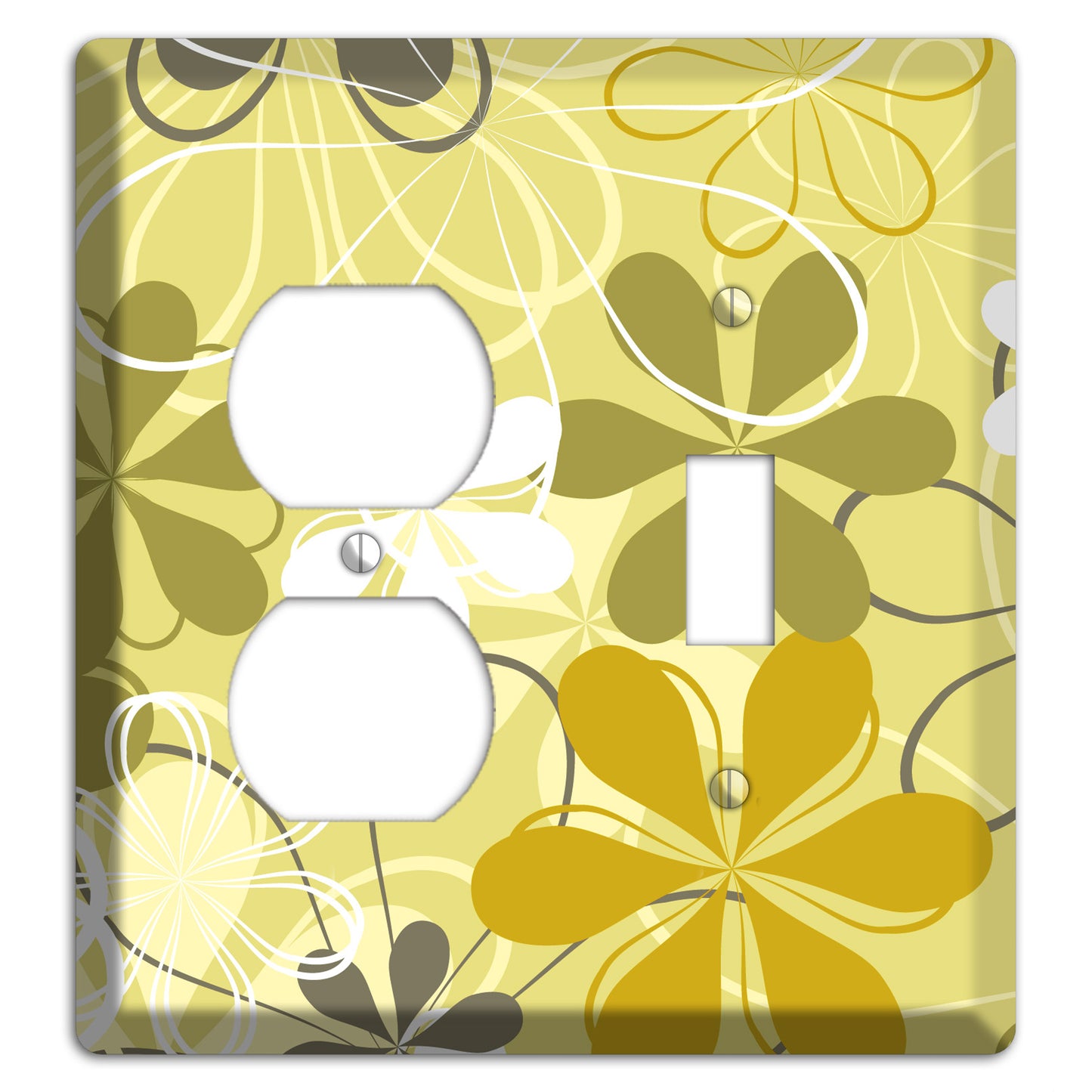 Olive Retro Flowers Duplex / Toggle Wallplate