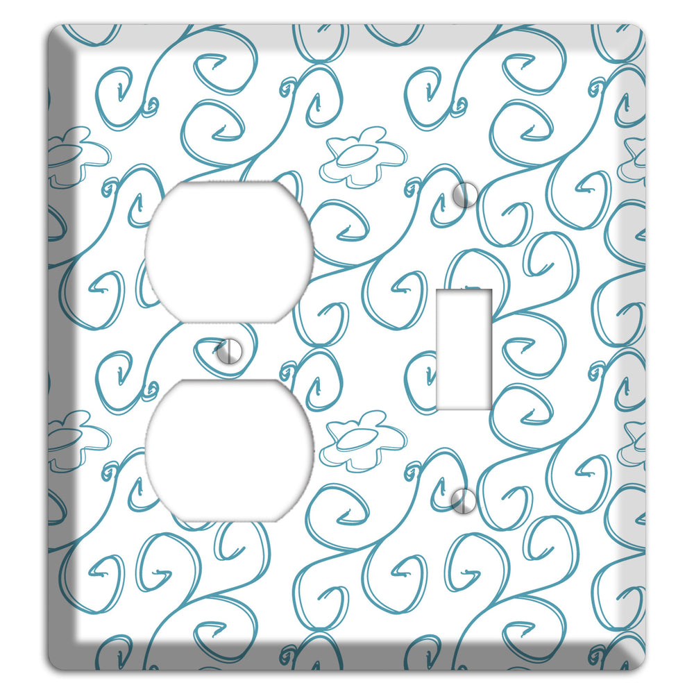 Blue Scroll Flower Contour Duplex / Toggle Wallplate