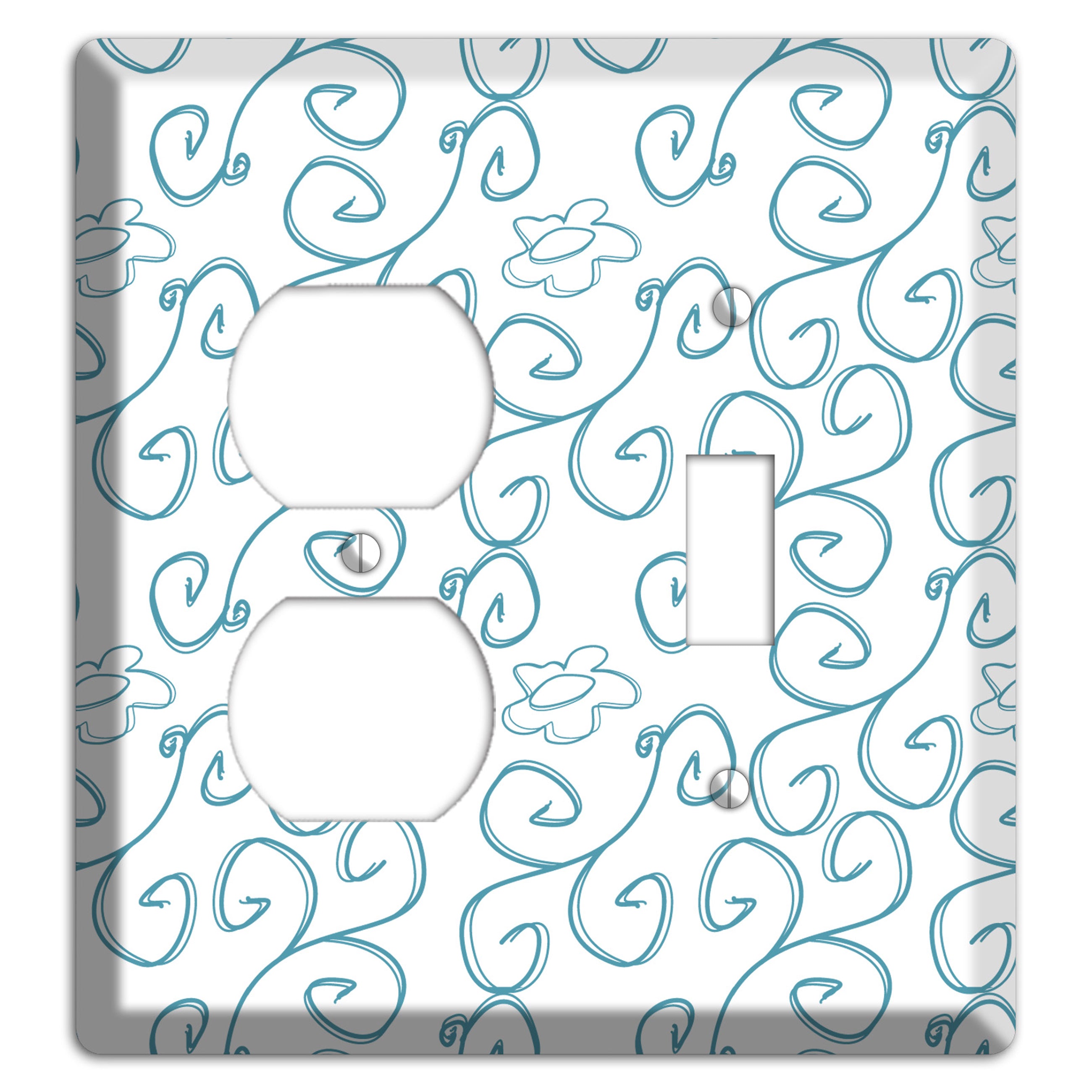 Blue Scroll Flower Contour Duplex / Toggle Wallplate