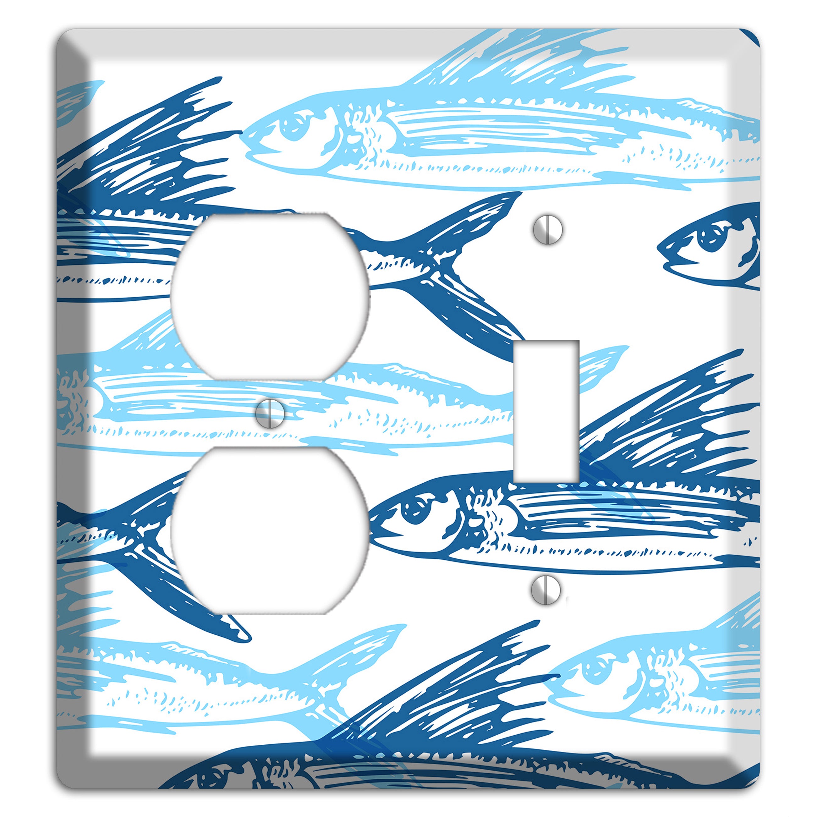 Multi-Blue Fish Duplex / Toggle Wallplate