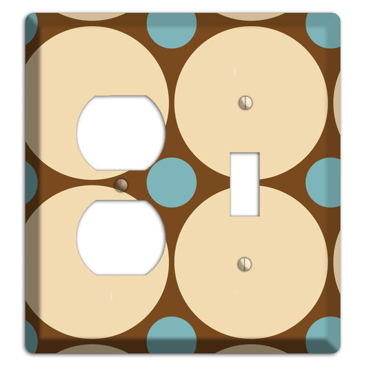 Brown with Beige and Dusty Blue Multi Tiled Large Dots Duplex / Toggle Wallplate