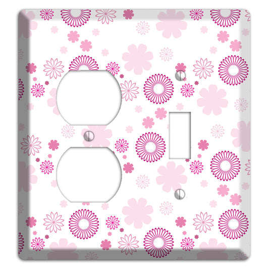 White with Pink and Purple Floral Contour Retro Burst Duplex / Toggle Wallplate