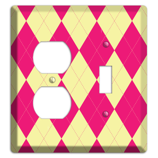 Pink and Yellow Argyle Duplex / Toggle Wallplate