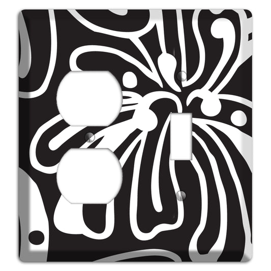 Black with White Flower Duplex / Toggle Wallplate