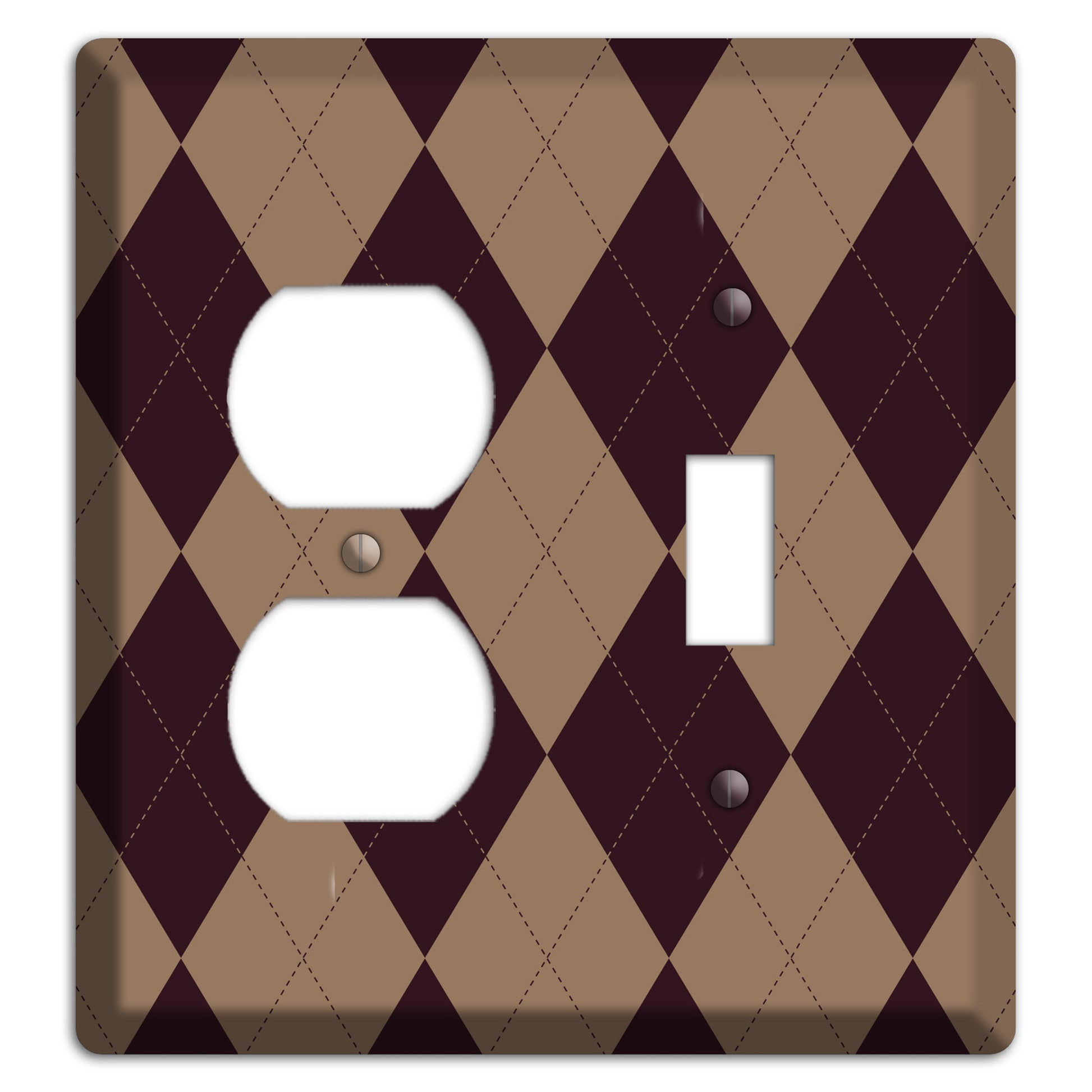 Burguny and Beige Argyle Duplex / Toggle Wallplate