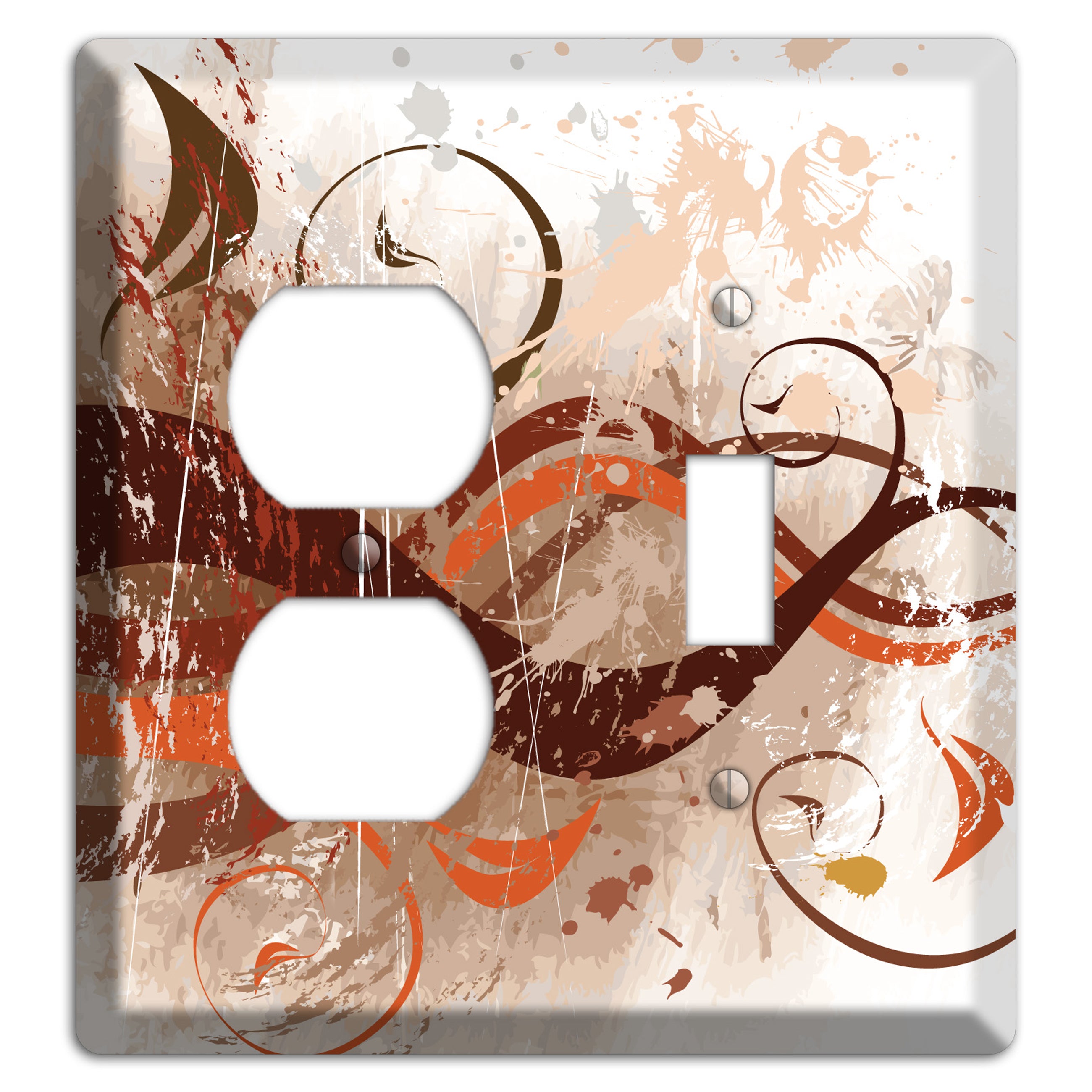 Brown Maroon Orange Swirl and Splatter Duplex / Toggle Wallplate