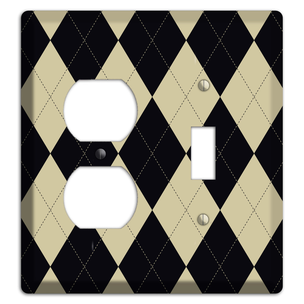Tan and Black Argyle Duplex / Toggle Wallplate
