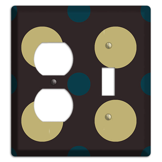 Brown with Olive and Dark Aqua Multi Polka Dots Duplex / Toggle Wallplate