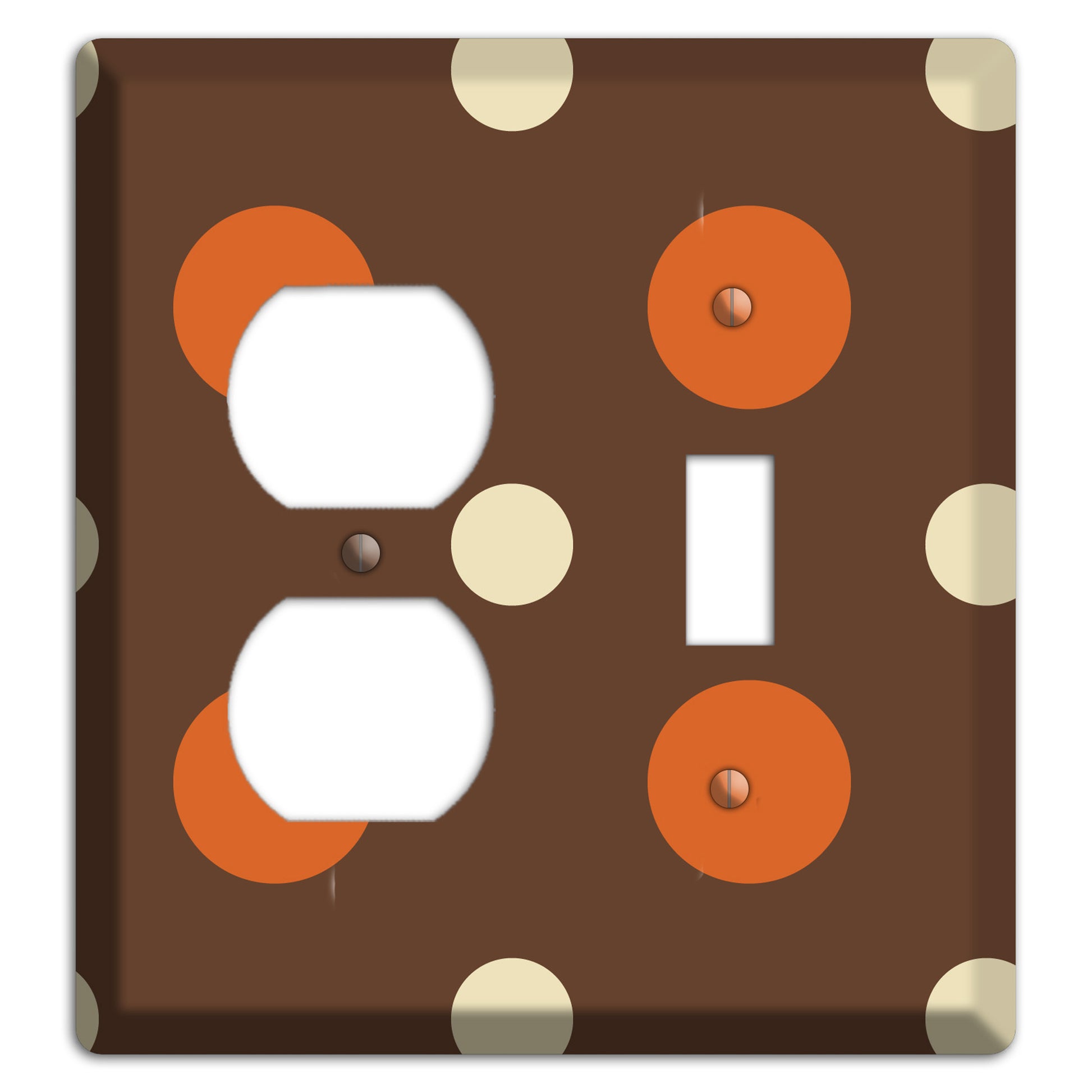 Brown with Coral and Beige Multi Medium Polka Dots Duplex / Toggle Wallplate