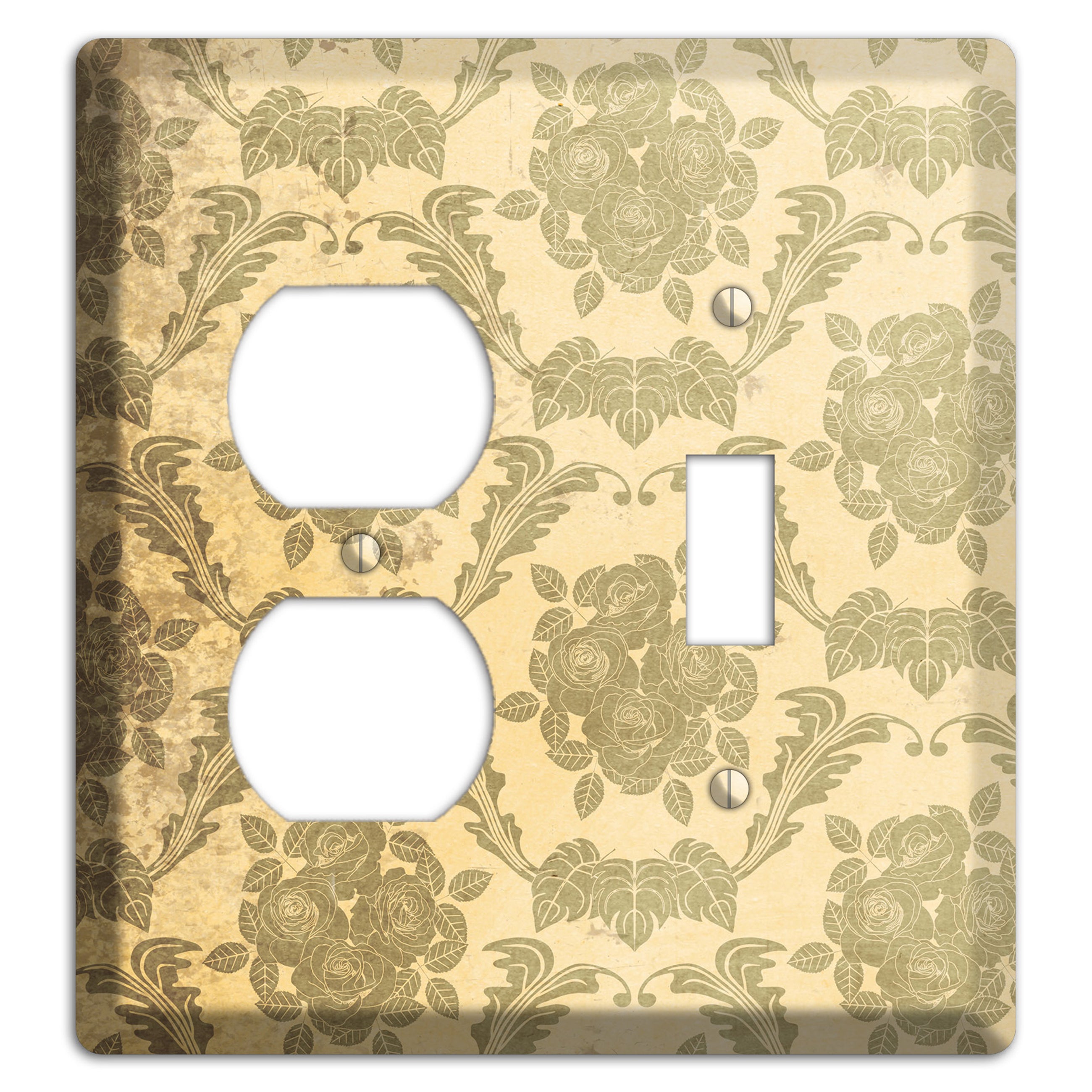 Straw Vintage Rose Damask Duplex / Toggle Wallplate
