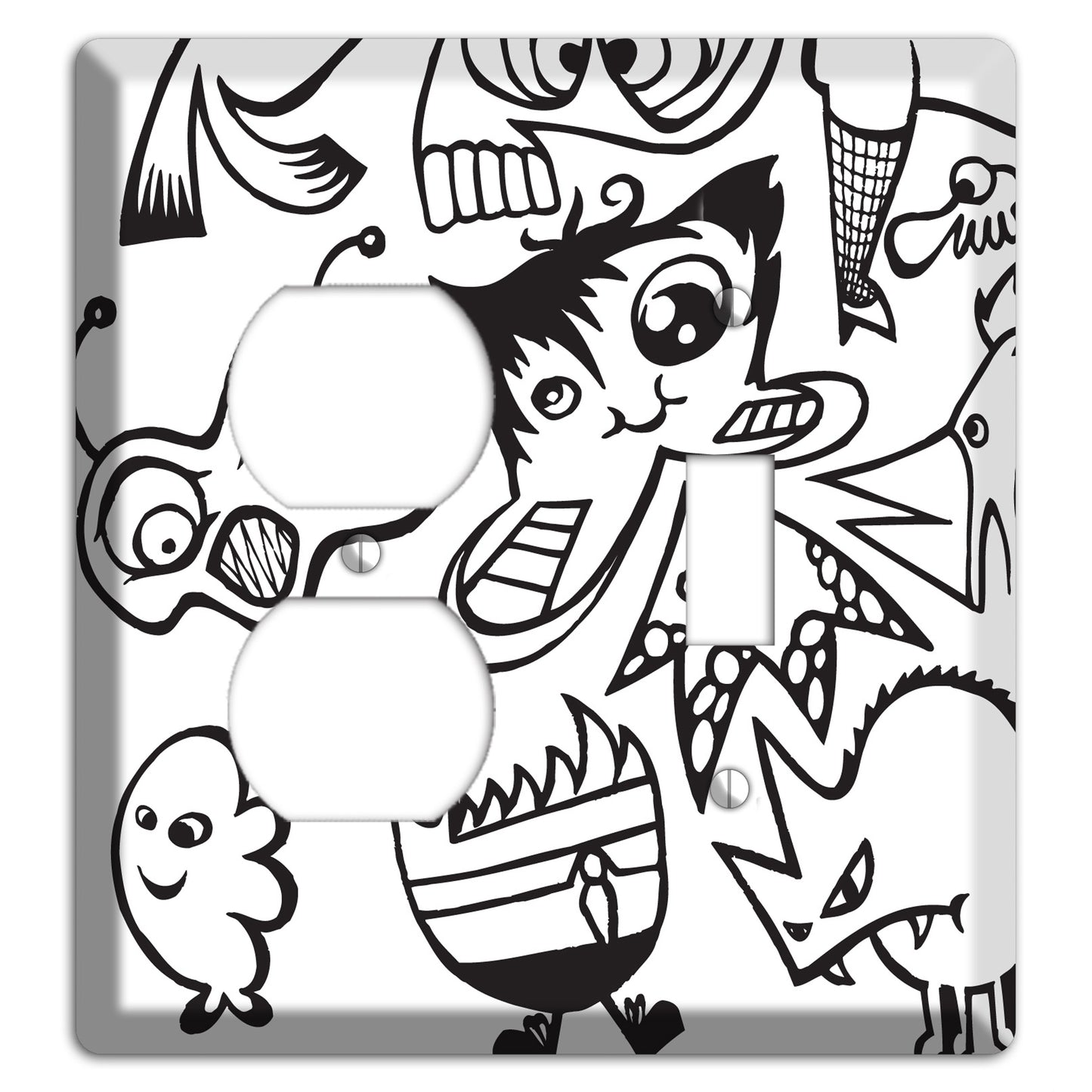 Black and White Whimsical Faces 3 Duplex / Toggle Wallplate