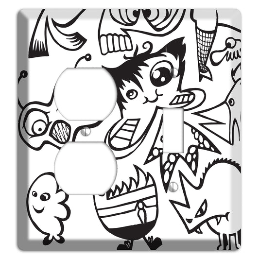 Black and White Whimsical Faces 3 Duplex / Toggle Wallplate
