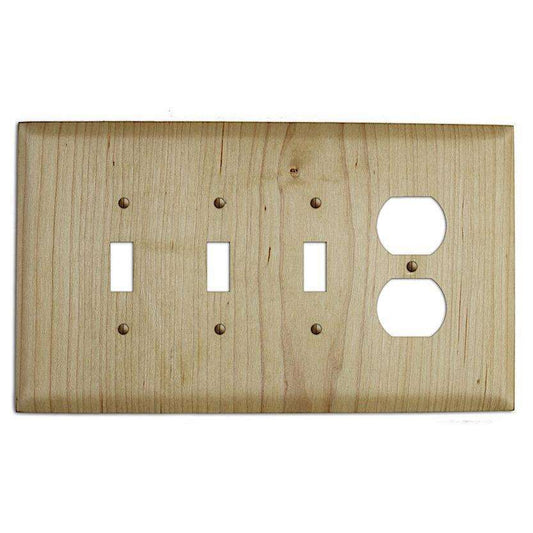 Maple Wood 3 Toggle / Duplex Outlet Cover Plate:Wallplates.com
