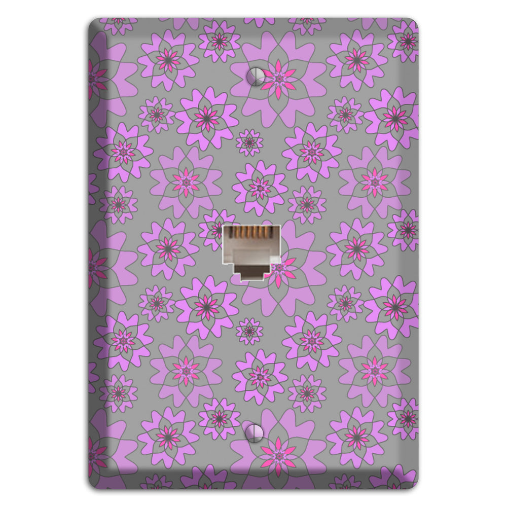 Grey with Purple Retro Suzani Phone Wallplate