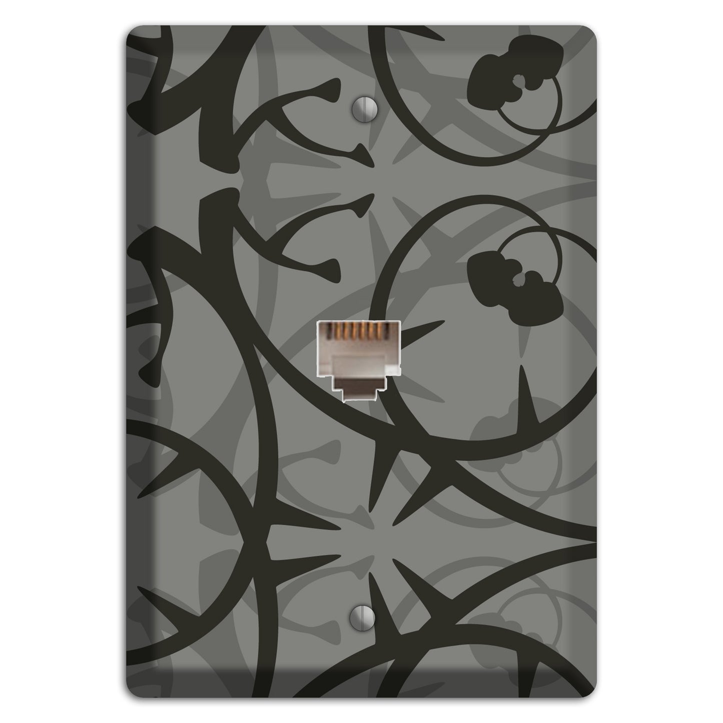Grey with Black Retro Sprig Phone Wallplate
