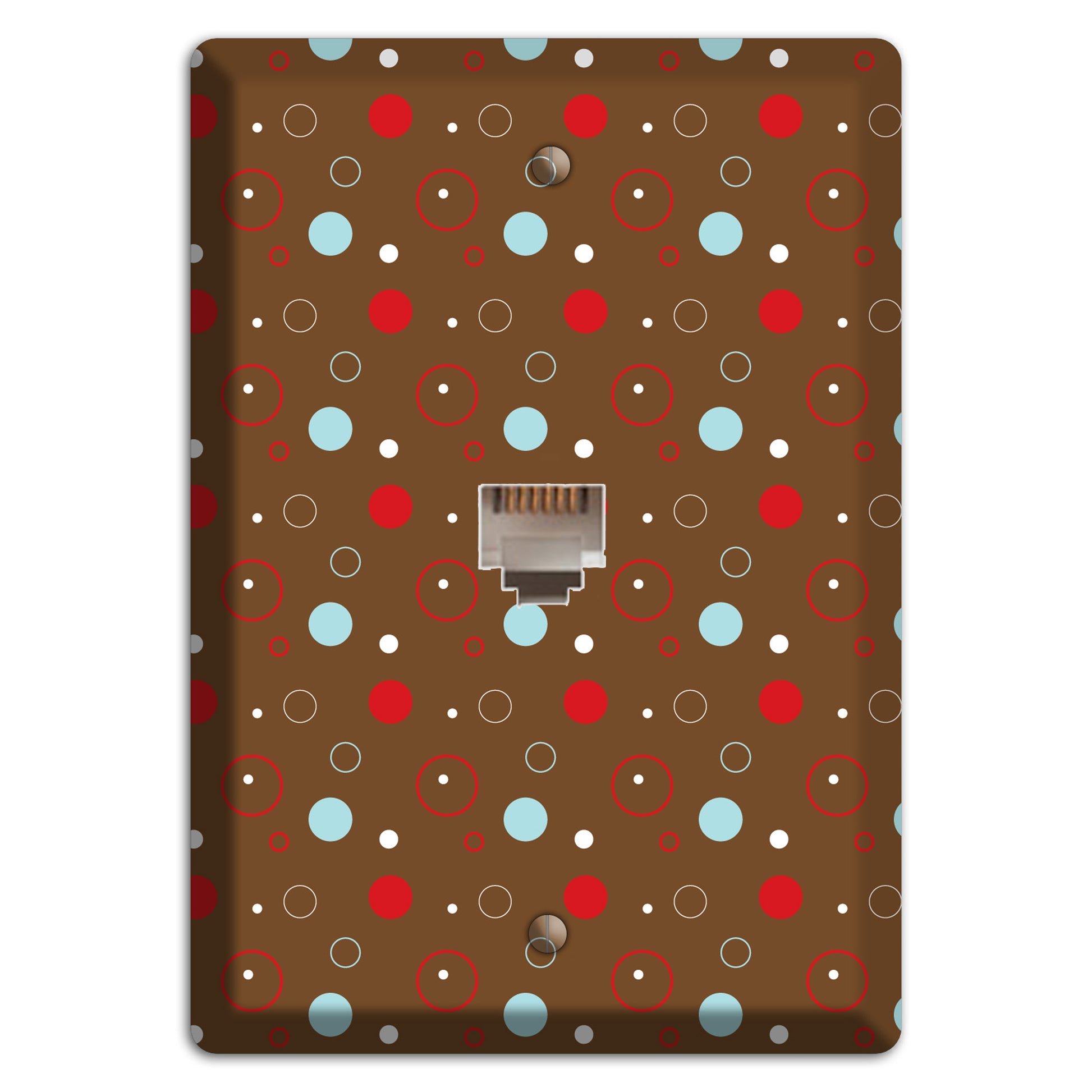 Brown with Red and Dusty Blue Dots and Circles Phone Wallplate