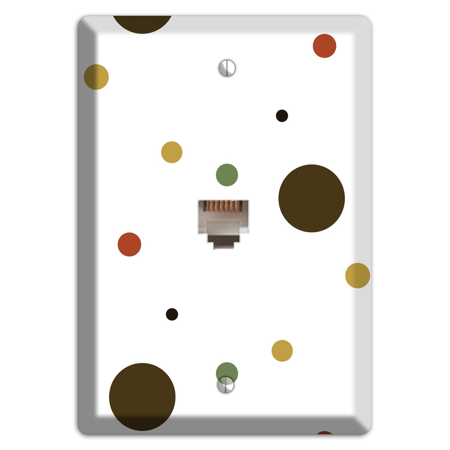 White with Multi Brown Multi Medium Dots Phone Wallplate