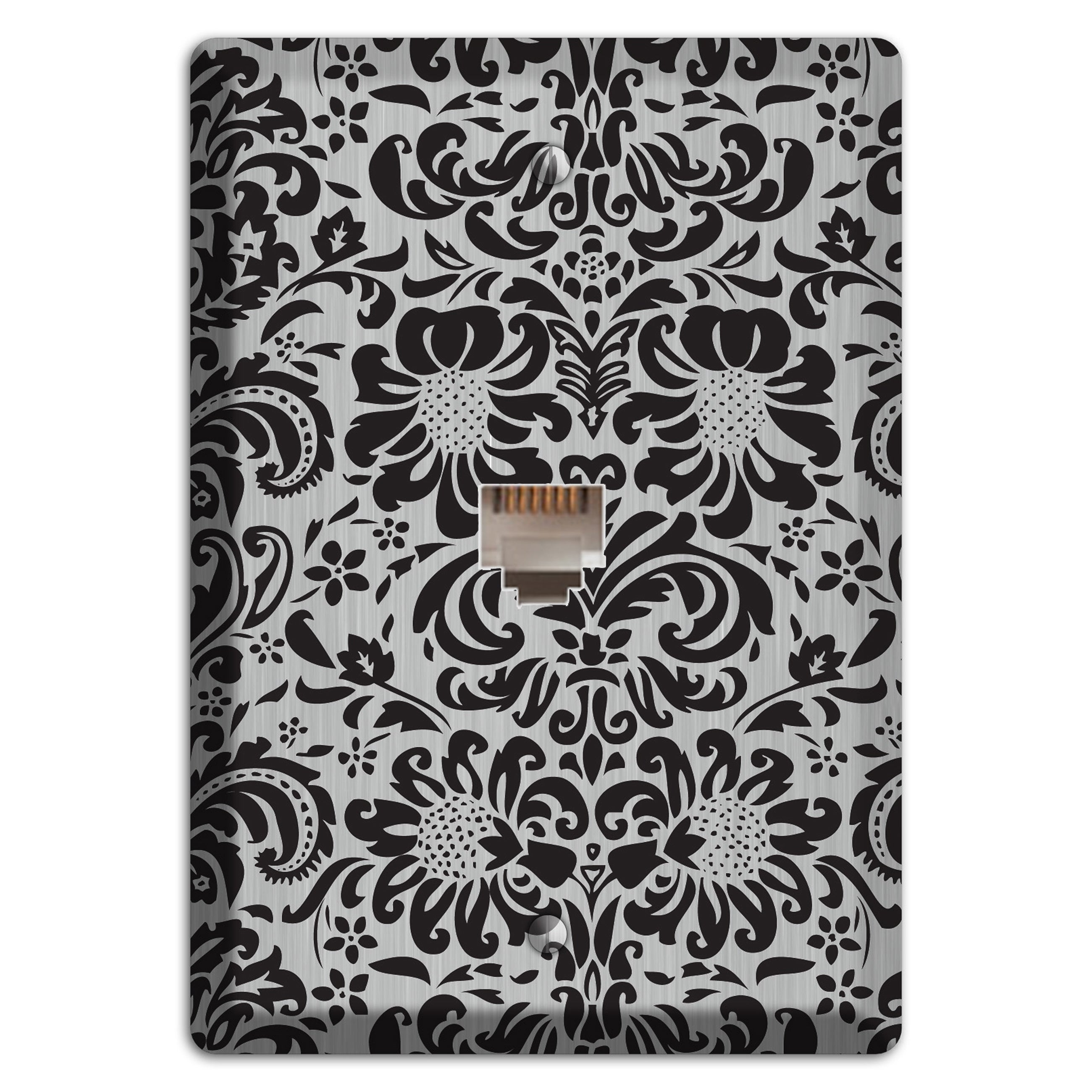 Black Toile  Stainless Phone Wallplate
