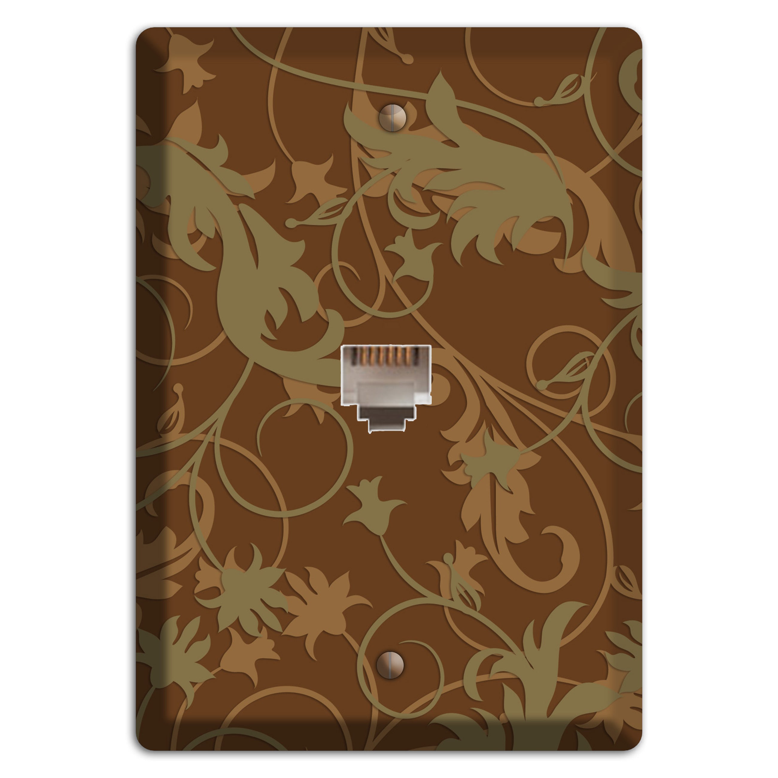 Brown and Olive Victorian Sprig Phone Wallplate