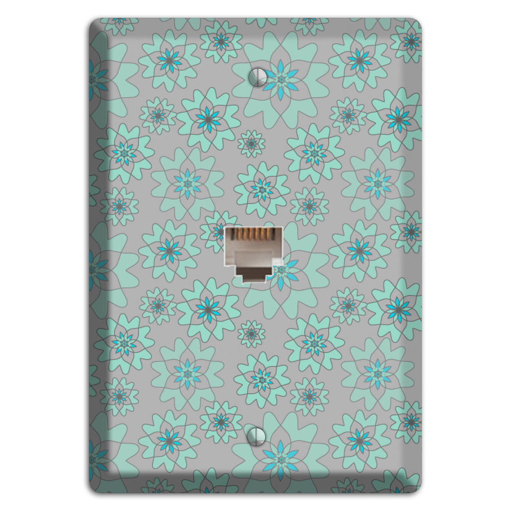 Grey with Aqua Retro Suzani Phone Wallplate