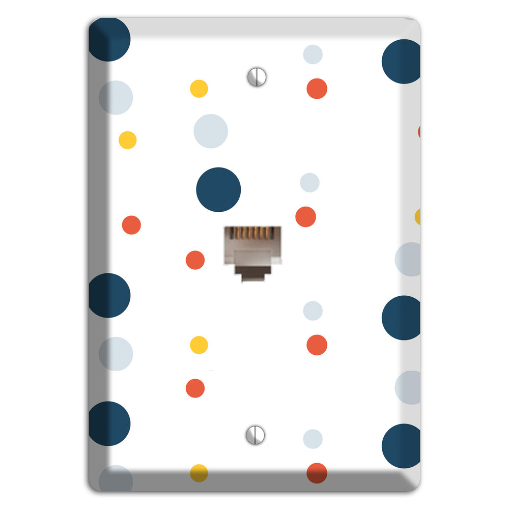 White with Multi Blue and Umber Medium Dots Phone Wallplate