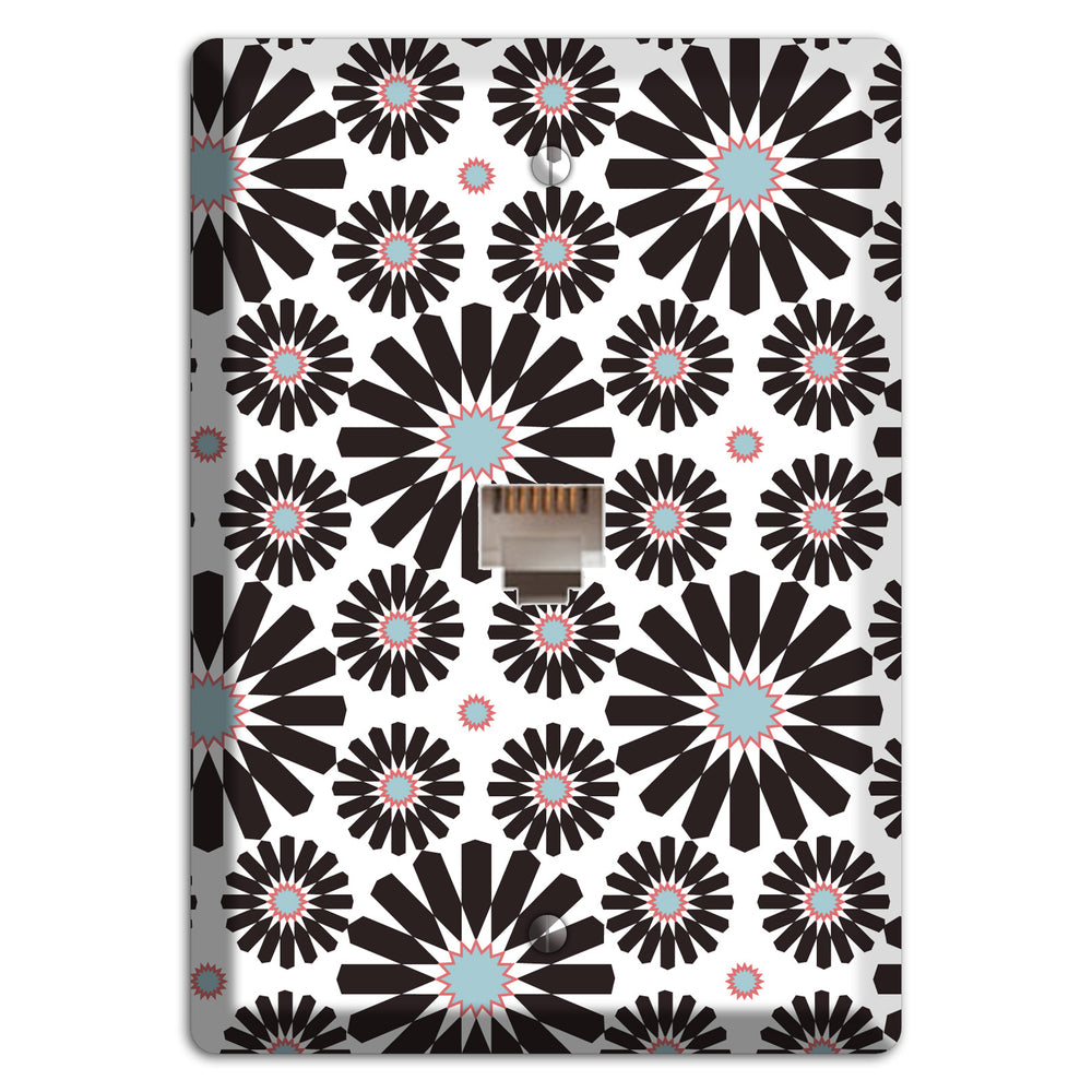 Dusty Blue Maroon Scandinavian Floral 3 Phone Wallplate
