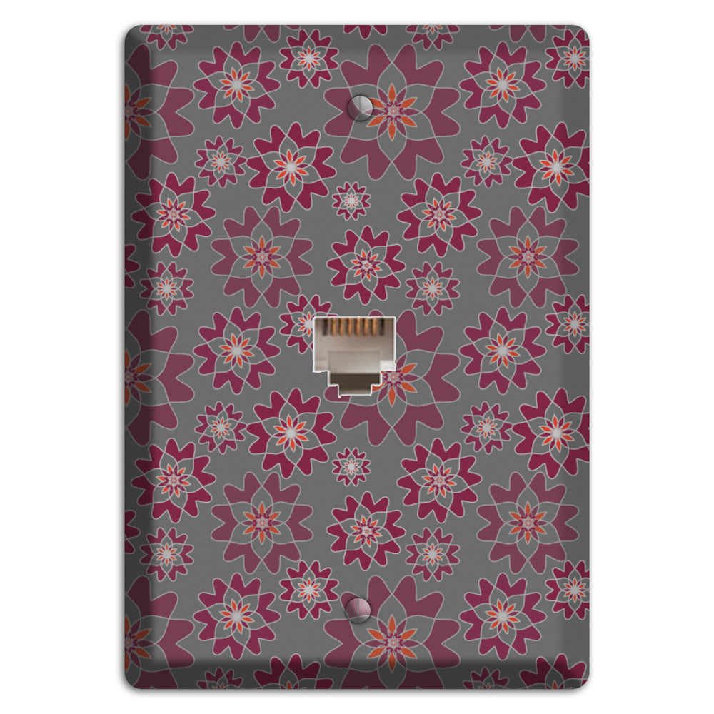 Grey with Burgundy Retro Suzani Phone Wallplate