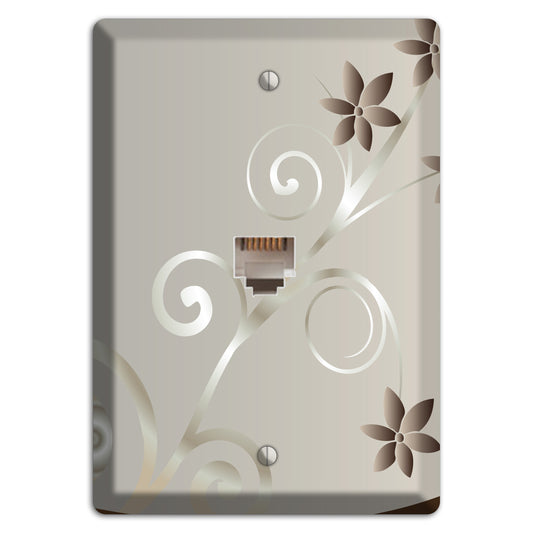 Grey Floral Swirl Sprig Phone Wallplate