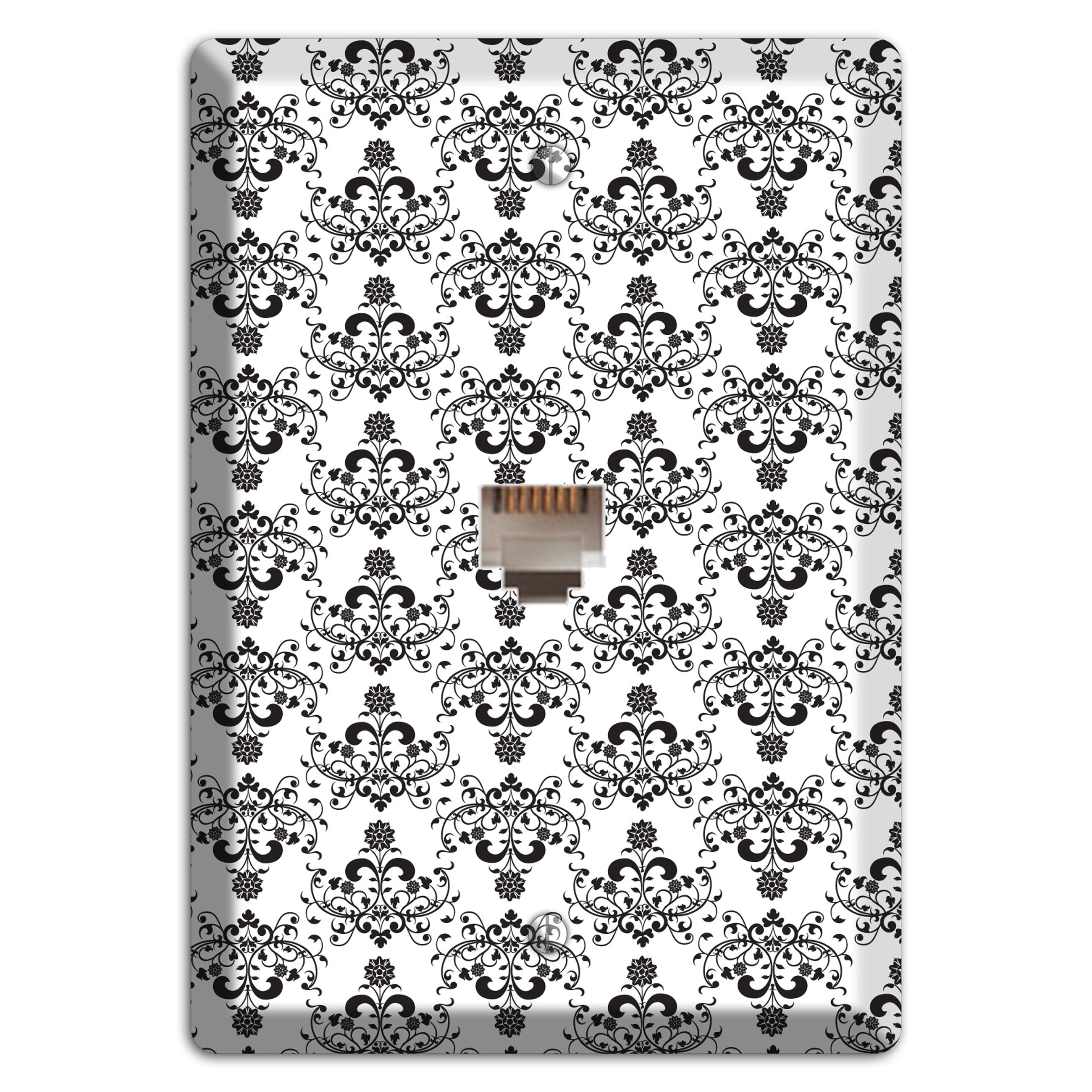 White with Black Cartouche Half Drop Phone Wallplate