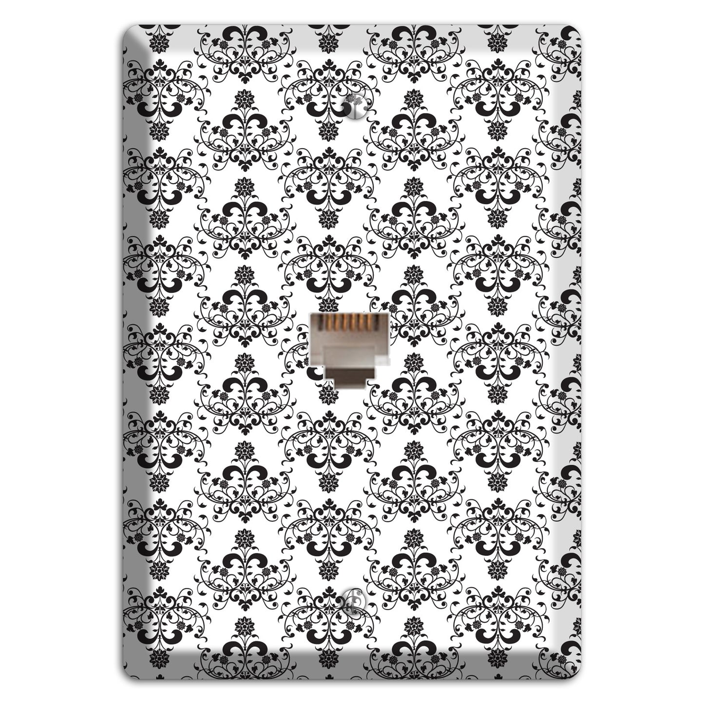 White with Black Cartouche Half Drop Phone Wallplate