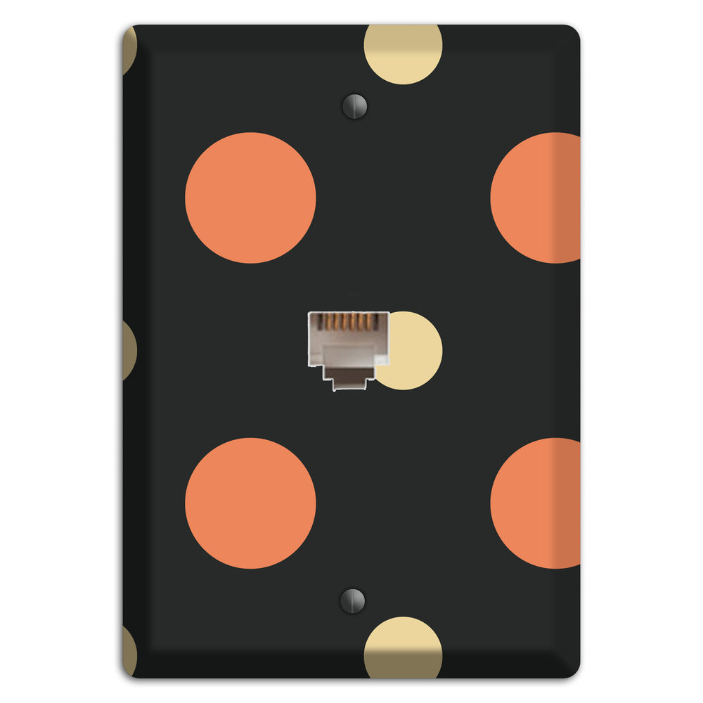 Black with Coral and Beige Multi Medium Polka Dots Phone Wallplate