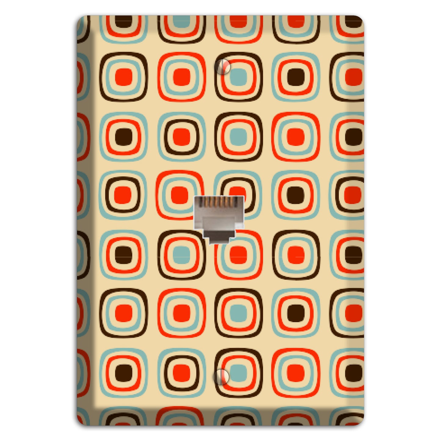Multi Coral Dusty Blue and Brown Retro Squares Phone Wallplate