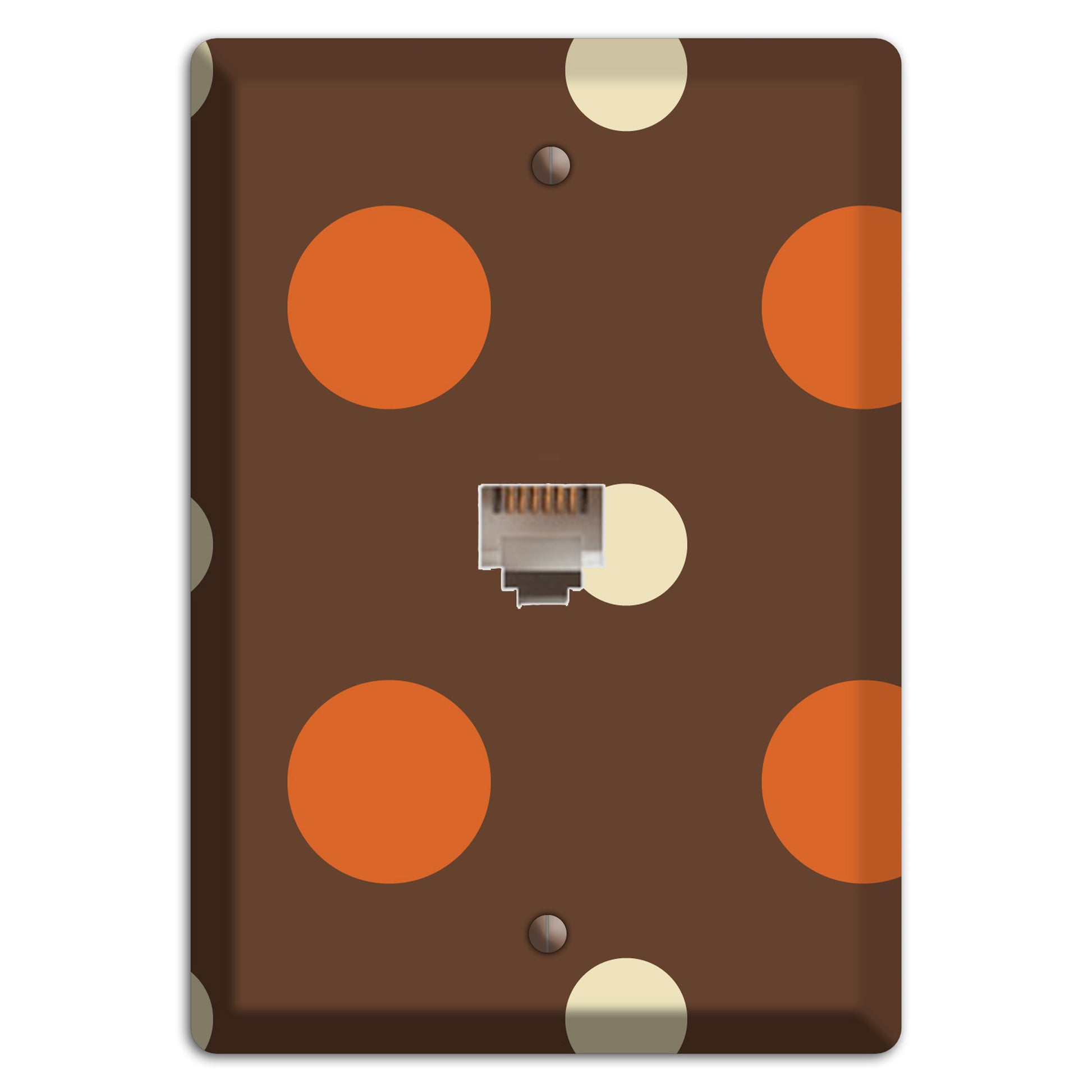 Brown with Coral and Beige Multi Medium Polka Dots Phone Wallplate