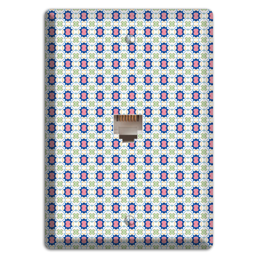 White with Blue Pink Green Arabesque Phone Wallplate