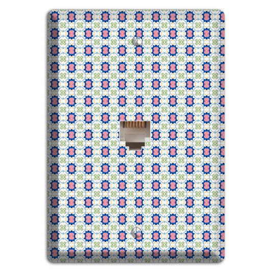 White with Blue Pink Green Arabesque Phone Wallplate