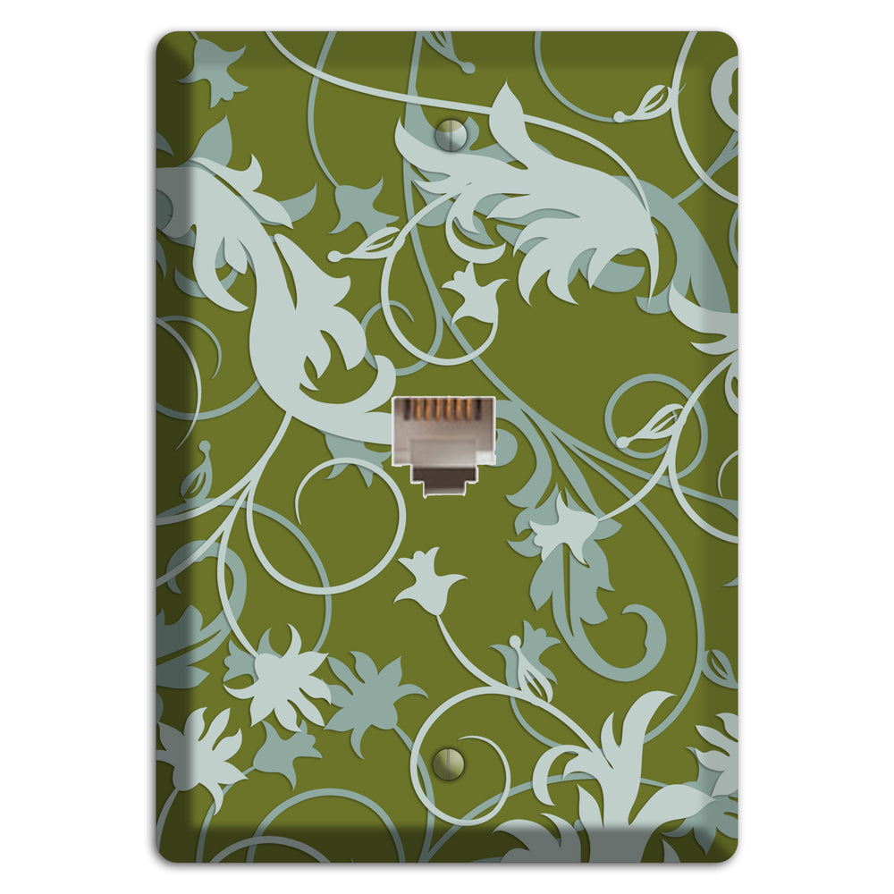 Green and Beige Victorian Sprig Phone Wallplate