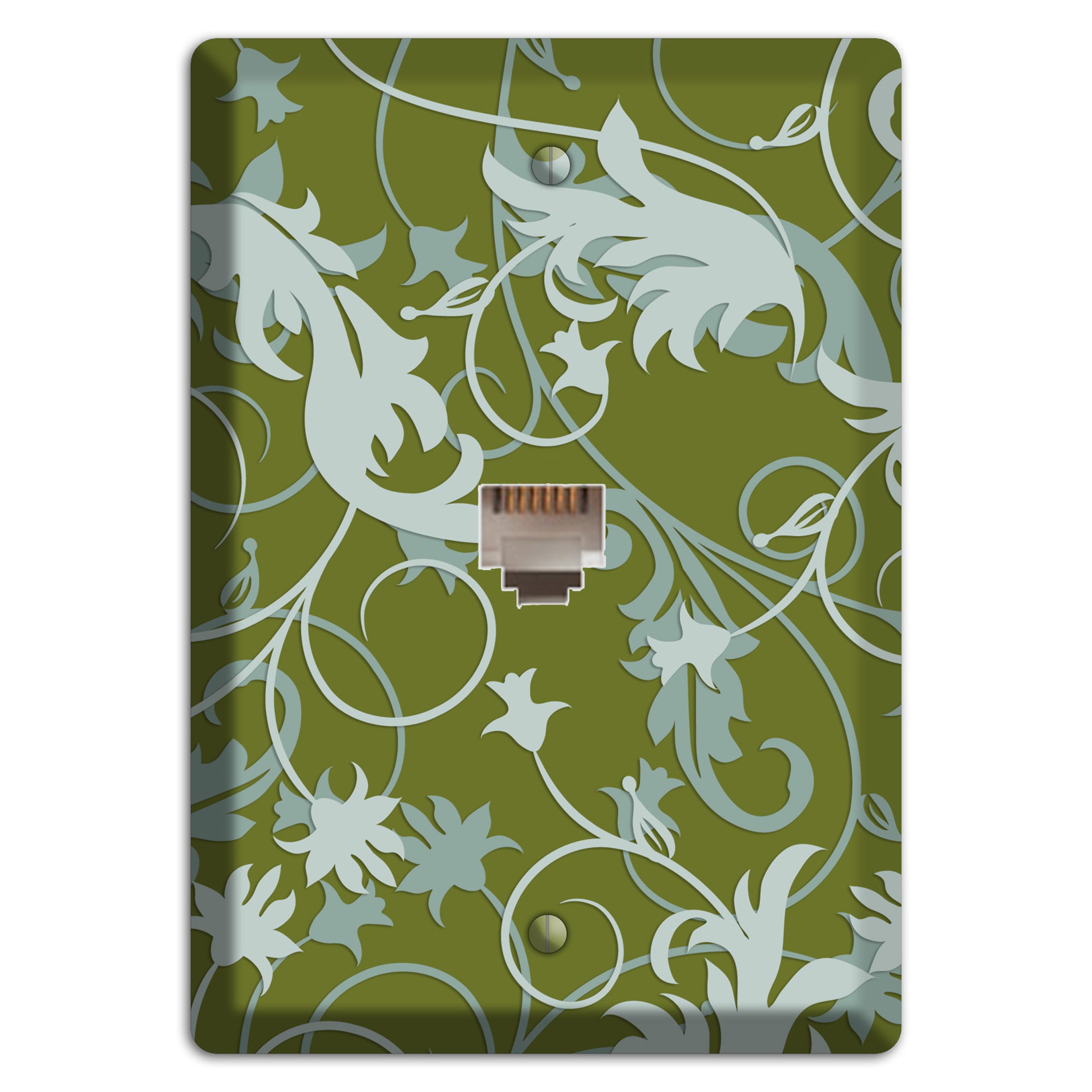 Green and Beige Victorian Sprig Phone Wallplate