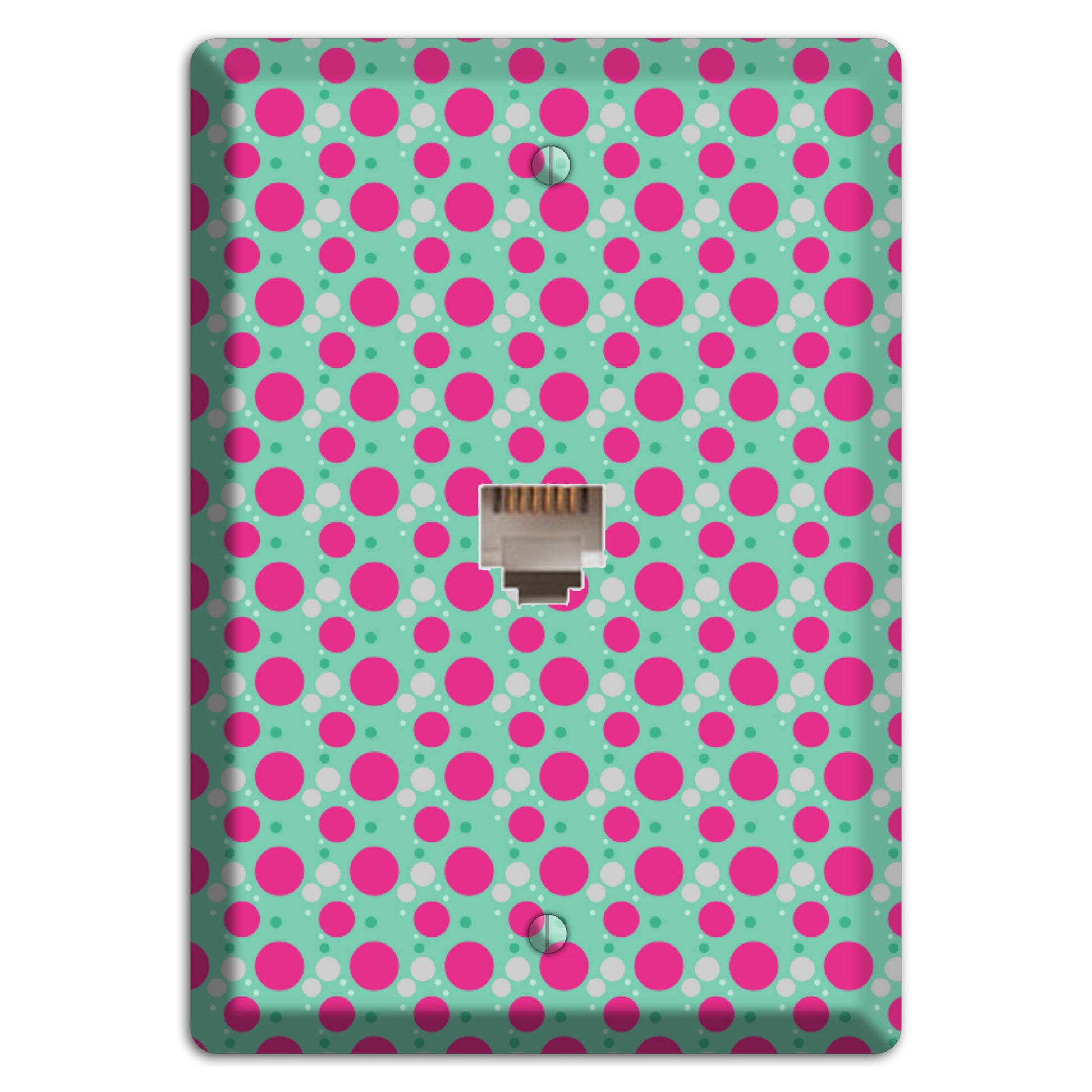 Aqua with Fuscia and Grey Small Dots Phone Wallplate