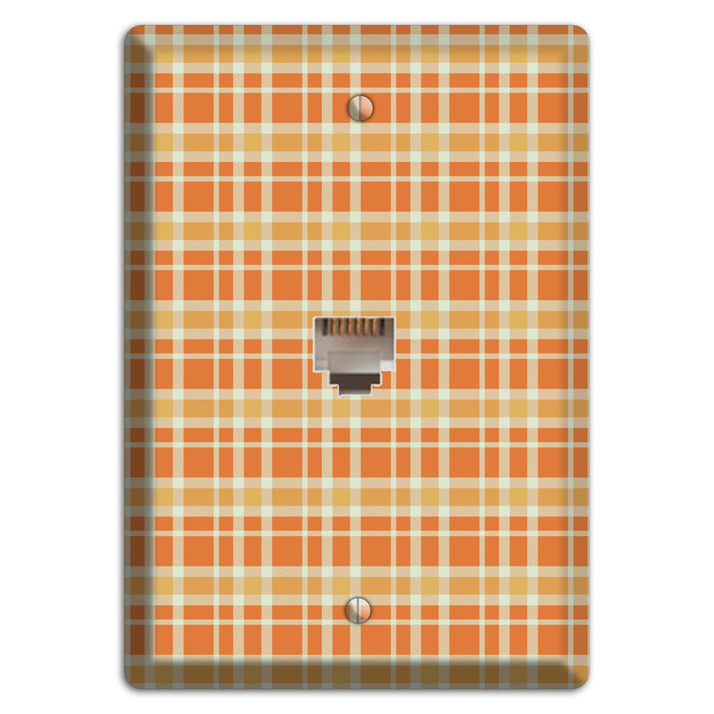 Orange and Beige Plaid Phone Wallplate