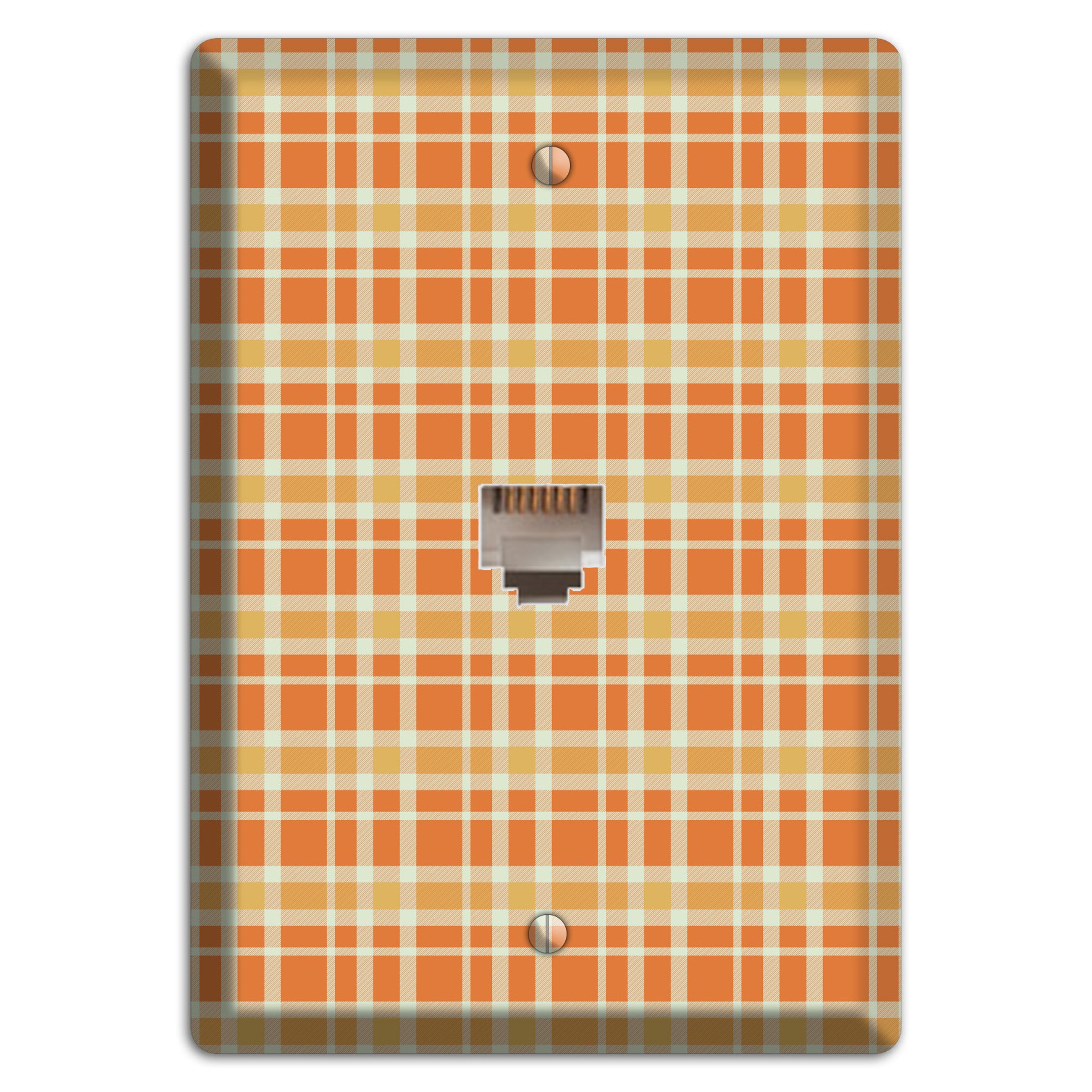 Orange and Beige Plaid Phone Wallplate