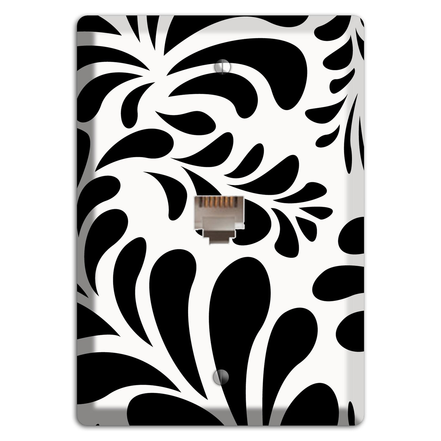 White with Black Herati Phone Wallplate