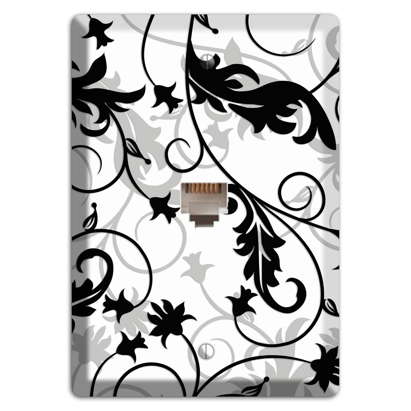 Black White and Grey Victorian Sprig Phone Wallplate