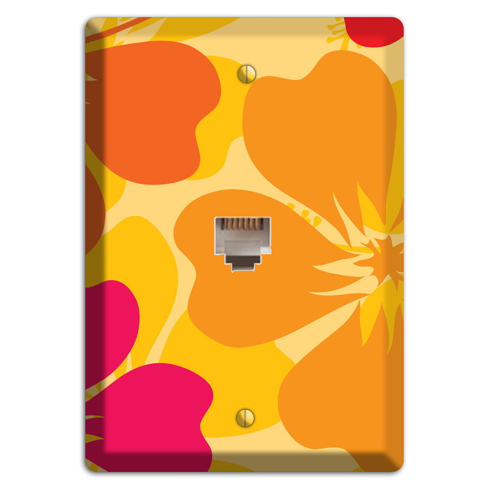 Orange Retro Flowers 2 Phone Wallplate