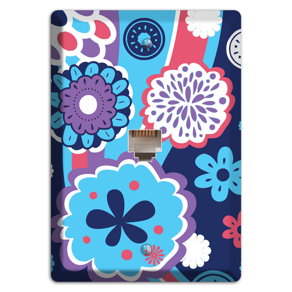 Blue Purple and Pink Retro Suzani Phone Wallplate