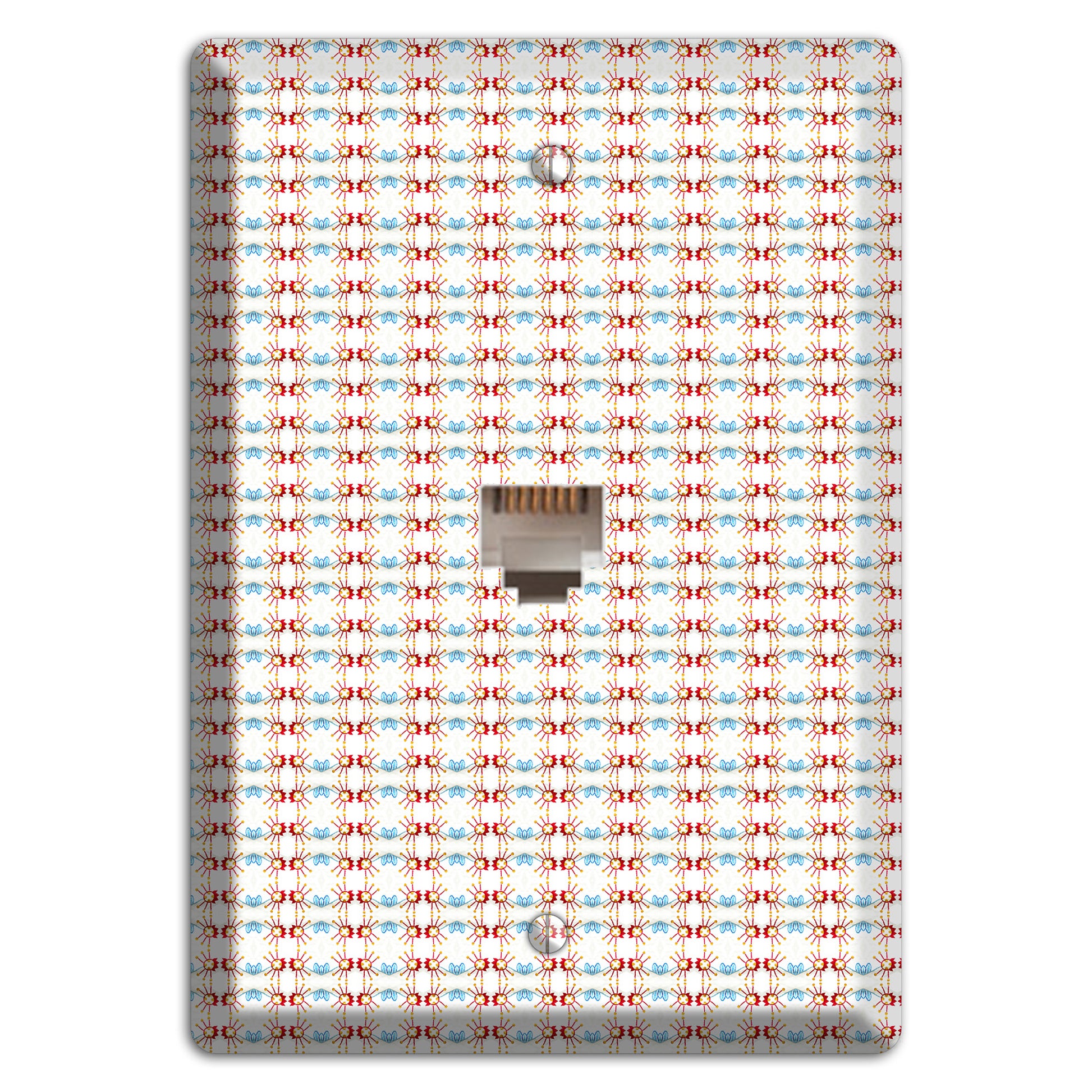 Off White with Red Blue Retro Tapestry Phone Wallplate