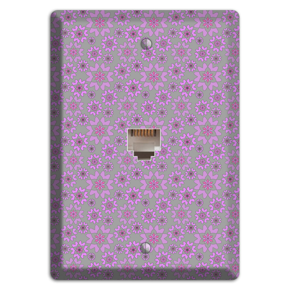 Grey with Tiny Purple Retro Suzani Phone Wallplate