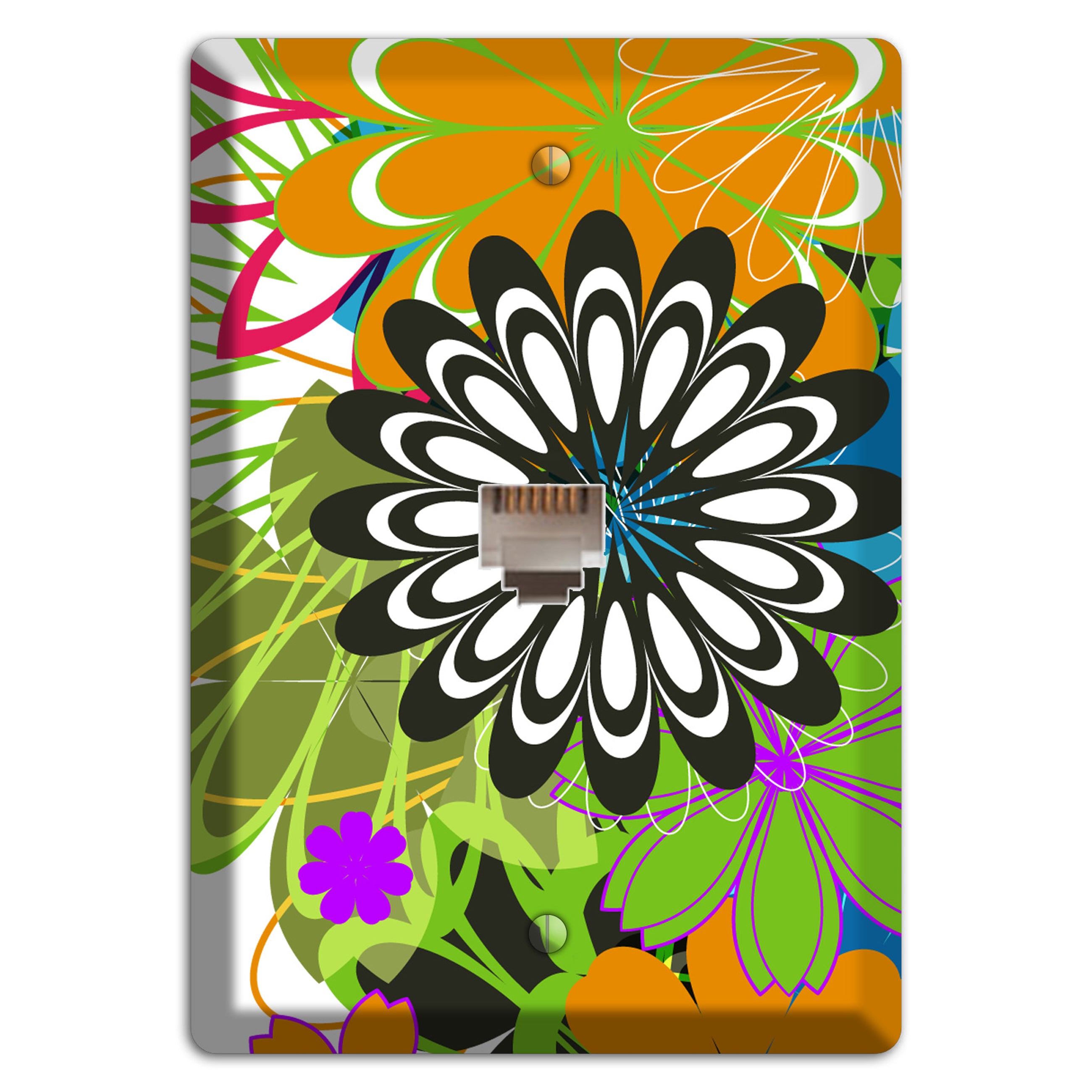 Multi Retro Flowers Phone Wallplate