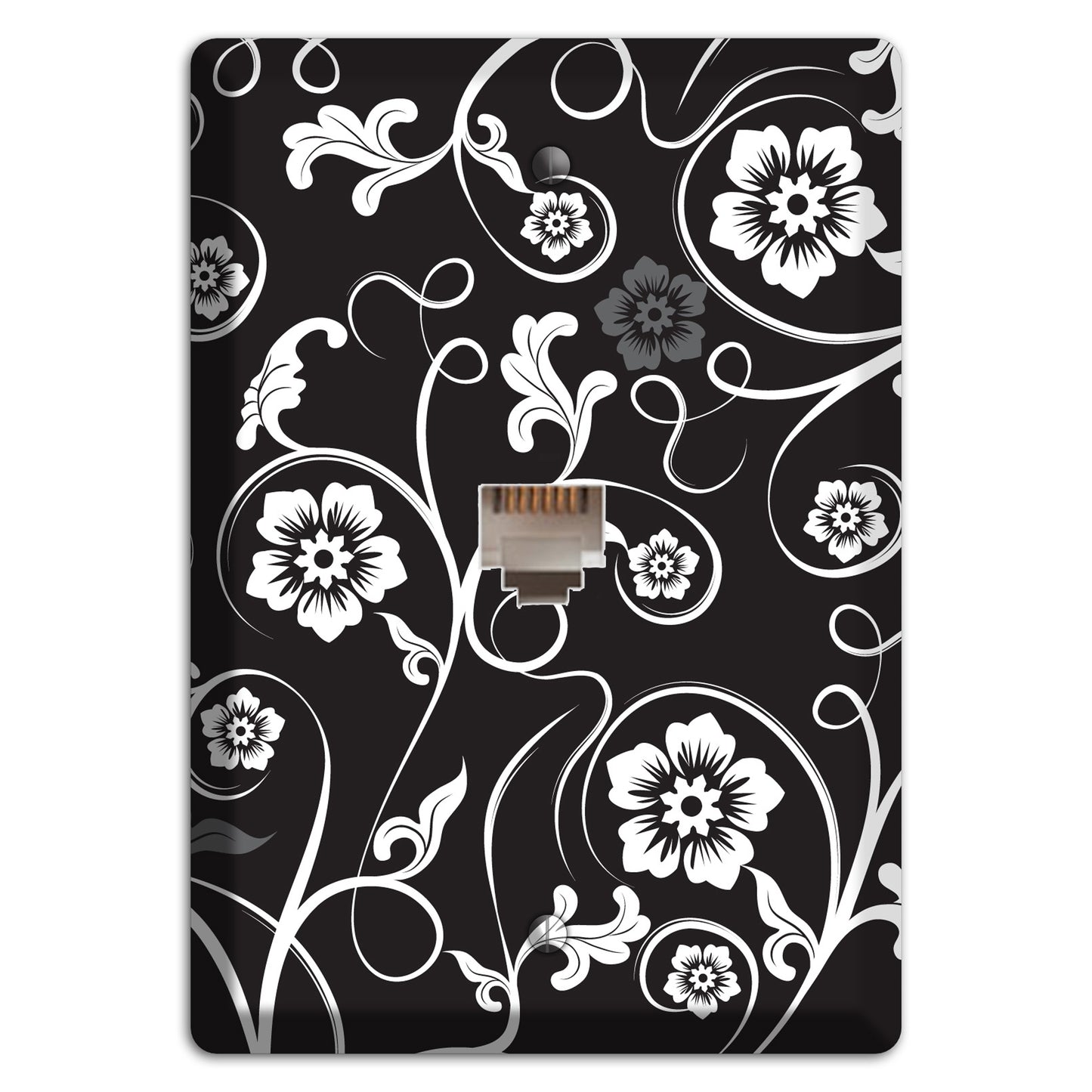 Black with White Flower Sprig Phone Wallplate