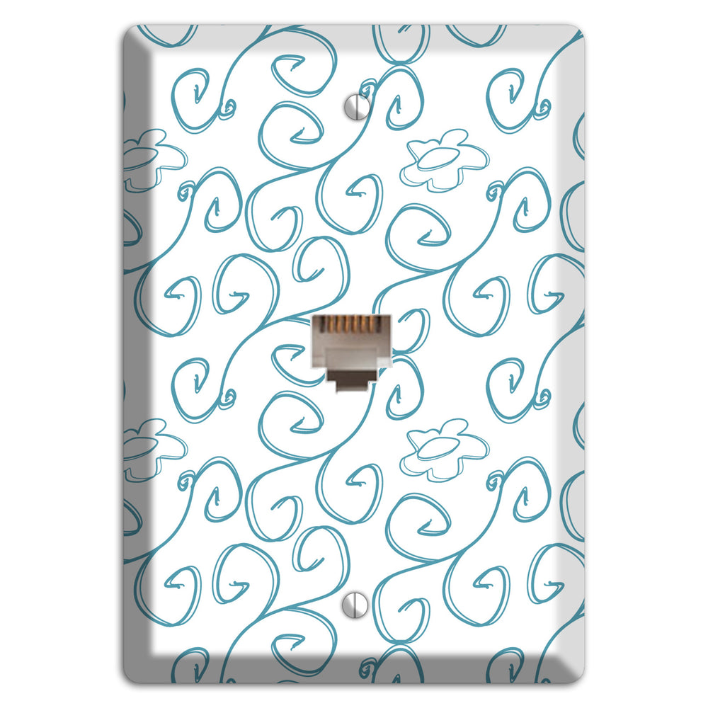Blue Scroll Flower Contour Phone Wallplate
